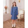 imageGRACE KARIN Girls Fall Dress Long Sleeve Midi with Lace Panels Twirl Skirt Elastic Waist for Holiday Party 614YDusty Blue