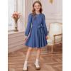 imageGRACE KARIN Girls Fall Dress Long Sleeve Midi with Lace Panels Twirl Skirt Elastic Waist for Holiday Party 614YDusty Blue