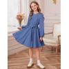 imageGRACE KARIN Girls Fall Dress Long Sleeve Midi with Lace Panels Twirl Skirt Elastic Waist for Holiday Party 614YDusty Blue