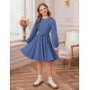 imageGRACE KARIN Girls Fall Dress Long Sleeve Midi with Lace Panels Twirl Skirt Elastic Waist for Holiday Party 614YDusty Blue