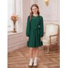 imageGRACE KARIN Girls Fall Dress Long Sleeve Midi with Lace Panels Twirl Skirt Elastic Waist for Holiday Party 614YGreen