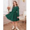 imageGRACE KARIN Girls Fall Dress Long Sleeve Midi with Lace Panels Twirl Skirt Elastic Waist for Holiday Party 614YGreen