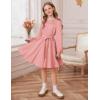 imageGRACE KARIN Girls Fall Dress Long Sleeve Midi with Lace Panels Twirl Skirt Elastic Waist for Holiday Party 614YLight Pink