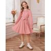 imageGRACE KARIN Girls Fall Dress Long Sleeve Midi with Lace Panels Twirl Skirt Elastic Waist for Holiday Party 614YLight Pink