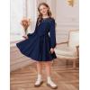 imageGRACE KARIN Girls Fall Dress Long Sleeve Midi with Lace Panels Twirl Skirt Elastic Waist for Holiday Party 614YNavy Blue