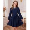 imageGRACE KARIN Girls Fall Dress Long Sleeve Midi with Lace Panels Twirl Skirt Elastic Waist for Holiday Party 614YNavy Blue