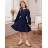imageGRACE KARIN Girls Fall Dress Long Sleeve Midi with Lace Panels Twirl Skirt Elastic Waist for Holiday Party 614YNavy Blue