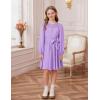 imageGRACE KARIN Girls Fall Dress Long Sleeve Midi with Lace Panels Twirl Skirt Elastic Waist for Holiday Party 614YPurple