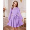 imageGRACE KARIN Girls Fall Dress Long Sleeve Midi with Lace Panels Twirl Skirt Elastic Waist for Holiday Party 614YPurple