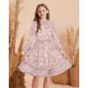 imageGRACE KARIN Girls Fall Long Sleeve Dress Formal Party Holiday Smocked Waist Midi Dresses 512YearsGray Pink Leaves