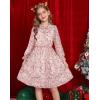 imageGRACE KARIN Girls Fall Long Sleeve Dress Formal Party Holiday Smocked Waist Midi Dresses 512YearsGray Pink Leaves