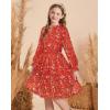 imageGRACE KARIN Girls Fall Long Sleeve Dress Formal Party Holiday Smocked Waist Midi Dresses 512YearsRed Floral