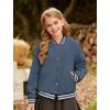 imageGRACE KARIN Girls Fleece Jacket Button Down Varsity Coat Fall Winter Baseball Outwear Clothes with Pocket for 714YGray Blue