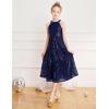 imageGRACE KARIN Girls Sequin Dress Formal Party Elegant Fancy Girls Maxi Long Dress for 514YNavy Blue