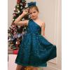 imageGRACE KARIN Girls Sequin Dress One Shoulder Wedding Party Gown with Hair Bow 512YDark Teal