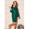 imageGRACE KARIN Girls Sparkly Sequin Formal Dress Long Sleeve Bodycon Fancy Party Dress 514YGreen