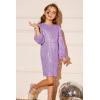 imageGRACE KARIN Girls Sparkly Sequin Formal Dress Long Sleeve Bodycon Fancy Party Dress 514YLight Purple