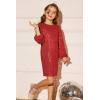 imageGRACE KARIN Girls Sparkly Sequin Formal Dress Long Sleeve Bodycon Fancy Party Dress 514YRed