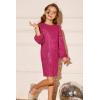 imageGRACE KARIN Girls Sparkly Sequin Formal Dress Long Sleeve Bodycon Fancy Party Dress 514YRose Red