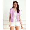 imageGRACE KARIN Short Sleeve Contrast Cardigan Sweaters for Women Summer Casual Striped Button Down Bolero ShrugLilac Purplewhite Edge