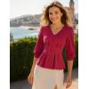 imageGRACE KARIN Women Business Casual Tops 2025 Fall Trendy Dressy Blouses 34 Sleeve Peplum Work Shirts V Neck Office OutfitsBurgundy