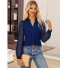 imageGRACE KARIN Women Business Casual Tops Sheer Lace Long Sleeve Blouses Work Office Pleated V Neck Shirt Fall Formal OutfitsBlue