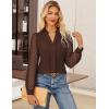 imageGRACE KARIN Women Business Casual Tops Sheer Lace Long Sleeve Blouses Work Office Pleated V Neck Shirt Fall Formal OutfitsCoffee