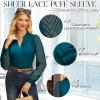 imageGRACE KARIN Women Business Casual Tops Sheer Lace Long Sleeve Blouses Work Office Pleated V Neck Shirt Fall Formal OutfitsCoffee