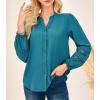 imageGRACE KARIN Women Dressy Casual TopsLong Sleeve Button Down Ruffle BlouseWork V Neck Shirt Summer Fall Business OutfitBluegreen