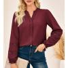 imageGRACE KARIN Women Dressy Casual TopsLong Sleeve Button Down Ruffle BlouseWork V Neck Shirt Summer Fall Business OutfitWine Red