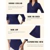 imageGRACE KARIN Women Dressy Wrap Work TopsV Neck Business Casual Blouses 34 Sleeve Ruched Elegant ShirtsNavy Blue