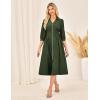 imageGRACE KARIN Women Fall Midi Dress 2025 A Line Smocked Work Dress Fit and Flare V Neck Zipper 34 Sleeve Dress Casual PocketsArmy Green