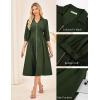 imageGRACE KARIN Women Fall Midi Dress 2025 A Line Smocked Work Dress Fit and Flare V Neck Zipper 34 Sleeve Dress Casual PocketsArmy Green