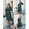 imageGRACE KARIN Women Fall Midi Dress 2025 A Line Smocked Work Dress Fit and Flare V Neck Zipper 34 Sleeve Dress Casual PocketsArmy Green