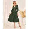imageGRACE KARIN Women Fall Midi Dress 2025 A Line Smocked Work Dress Fit and Flare V Neck Zipper 34 Sleeve Dress Casual PocketsArmy Green