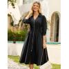 imageGRACE KARIN Women Fall Midi Dress 2025 A Line Smocked Work Dress Fit and Flare V Neck Zipper 34 Sleeve Dress Casual PocketsBlack