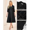 imageGRACE KARIN Women Fall Midi Dress 2025 A Line Smocked Work Dress Fit and Flare V Neck Zipper 34 Sleeve Dress Casual PocketsBlack
