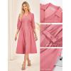 imageGRACE KARIN Women Fall Midi Dress 2025 A Line Smocked Work Dress Fit and Flare V Neck Zipper 34 Sleeve Dress Casual PocketsDark Pink
