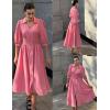 imageGRACE KARIN Women Fall Midi Dress 2025 A Line Smocked Work Dress Fit and Flare V Neck Zipper 34 Sleeve Dress Casual PocketsDark Pink