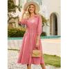 imageGRACE KARIN Women Fall Midi Dress 2025 A Line Smocked Work Dress Fit and Flare V Neck Zipper 34 Sleeve Dress Casual PocketsDark Pink