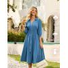 imageGRACE KARIN Women Fall Midi Dress 2025 A Line Smocked Work Dress Fit and Flare V Neck Zipper 34 Sleeve Dress Casual PocketsGray Blue