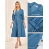 imageGRACE KARIN Women Fall Midi Dress 2025 A Line Smocked Work Dress Fit and Flare V Neck Zipper 34 Sleeve Dress Casual PocketsGray Blue