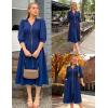 imageGRACE KARIN Women Fall Midi Dress 2025 A Line Smocked Work Dress Fit and Flare V Neck Zipper 34 Sleeve Dress Casual PocketsNavy Blue