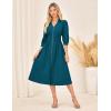 imageGRACE KARIN Women Fall Midi Dress 2025 A Line Smocked Work Dress Fit and Flare V Neck Zipper 34 Sleeve Dress Casual PocketsPeacock Blue