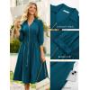 imageGRACE KARIN Women Fall Midi Dress 2025 A Line Smocked Work Dress Fit and Flare V Neck Zipper 34 Sleeve Dress Casual PocketsPeacock Blue