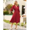imageGRACE KARIN Women Fall Midi Dress 2025 A Line Smocked Work Dress Fit and Flare V Neck Zipper 34 Sleeve Dress Casual PocketsRed