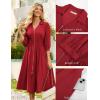 imageGRACE KARIN Women Fall Midi Dress 2025 A Line Smocked Work Dress Fit and Flare V Neck Zipper 34 Sleeve Dress Casual PocketsRed