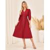 imageGRACE KARIN Women Fall Midi Dress 2025 A Line Smocked Work Dress Fit and Flare V Neck Zipper 34 Sleeve Dress Casual PocketsRed