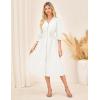 imageGRACE KARIN Women Fall Midi Dress 2025 A Line Smocked Work Dress Fit and Flare V Neck Zipper 34 Sleeve Dress Casual PocketsWhite