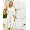 imageGRACE KARIN Women Fall Midi Dress 2025 A Line Smocked Work Dress Fit and Flare V Neck Zipper 34 Sleeve Dress Casual PocketsWhite
